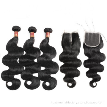 Cheap Virgin Hair Body Wave Human 3 Bundles Of Brazilian Hair With Closure